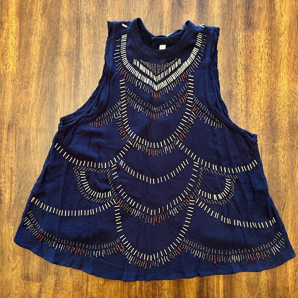 Free People navy beaded tank Size XS